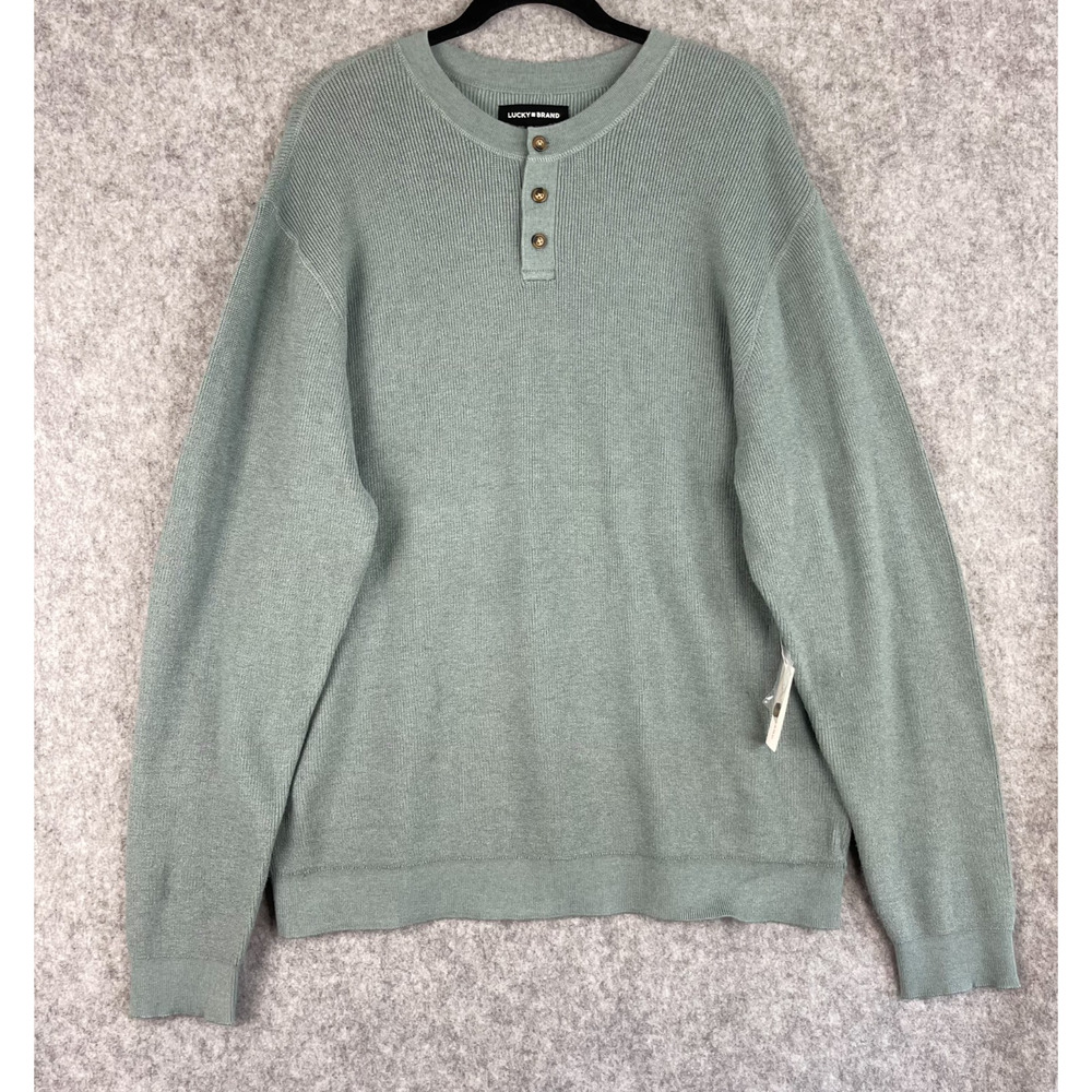 Lucky Brand Henley Sweater Mens XL Green Ribbed Knit Pullover Soft Casual NEW